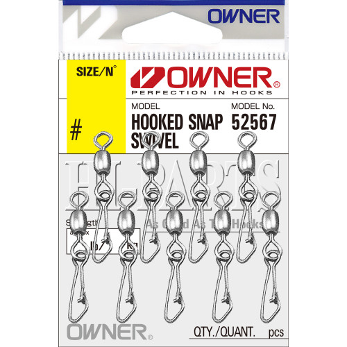 OWNER Застежка с вертлюгом Hooked Snap Swivel №16 9шт 1