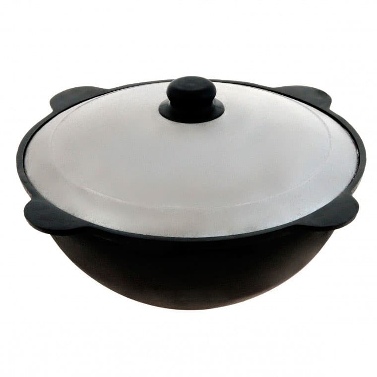 Чугунный казан Узбекский 6 л, плоское дно, с алюминиевой крышкой 1